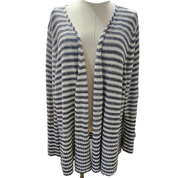 Coldwater Creek‎ 2X Cardigan Sweater Navy Blue Stripe Open Front Stretch Womens - Picture 1 of 4